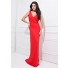 Simple Fitted Deep V Neck Low Back Long Red Jersey Formal Evening Dress