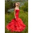 Simple Mermaid Sweetheart Corset Back Red Organza Ruffle Prom Dress