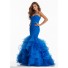 Simple Mermaid Sweetheart Corset Back Royal Blue Organza Ruffle Prom Dress