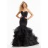 Simple Mermaid Sweetheart Corset Back Black Organza Ruffle Prom Dress