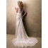 Simple Sheath Scalloped V Neck Cap Sleeve Lace Chiffon Beach Garden Wedding Dress