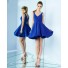 Simple V Neck Short Royal Blue Satin Party Prom Dress