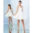 Simple V Neck Short White Satin Party Prom Dress