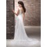 Slim A Line Deep V Neck Cap Sleeve Lace Tulle Wedding Dress With Low Back Buttons