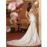 Slim A Line Strapless Corset Back Ruched Satin Lace Beaded Wedding Dress With Train