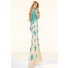Slim Low Back Champagne And Turquoise Lace Evening Prom Dress Cap Sleeves