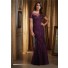 Slim Mermaid Bateau Illusion Neckline Short Sleeve Purple Tulle Lace Beaded Evening Dress