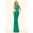 Slim Mermaid High Neck Open Back Long Green Beaded Evening Prom Dress