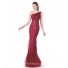Slim Mermaid One Shoulder Red Tulle Ruffle Sparkly Sequin Special Occasion Evening Dress