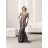 Slim Scoop Neck Short Sleeve Brown Taffeta Ruched Mother Of The Bride Evening Dress