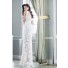 Slim Sheath Bateau Neck Low V Back Long White Lace beaded Evening Prom Dress