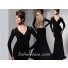 Slim Sheer See Through Back Long Sleeve Black Chiffon Tulle Beaded Evening Prom Dress