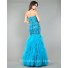 Sparkly Mermaid Sheer Blue Lace Beaded Tulle Ruffle Evening Prom Dress