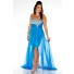 Strapless Empire Waist High Low Blue Chiffon Beaded Plus Size Party Prom Dress