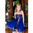 Strapless Short Mini Royal Blue Tulle Lace Beaded Cocktail Prom Dress Detchable Skirt