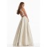 Stunning A Line High Neck Open Back Two Piece Champagne Satin Beaded Prom Dress