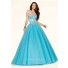 Stunning Ball Gown Strapless Corset Blue Tulle Beaded Prom Dress