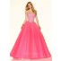 Stunning Ball Gown Strapless Corset Hot Pink Tulle Beaded Prom Dress