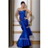 Stunning Mermaid Long Royal Blue Satin Beaded Evening Gown With Bolero Jacket