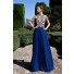 Stunning Sheer Illusion Back Long Royal Blue Tulle Beaded Prom Dress