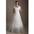 Traditional A Line Square Neck Short Sleeve Lace Modest Wedding Dress