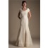 Trumpet Mermaid Cap Sleeve Champagne Lace Modest Wedding Dress With Flower Sash