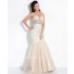 Trumpet Mermaid Champagne Tulle Lace Beaded Prom Dress With Sheer Straps