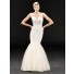 Trumpet Mermaid Champagne Tulle Lace Beaded Prom Dress With Sheer Straps