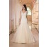 Trumpet Mermaid Scalloped Neck Champagne Colored Tulle Lace Wedding Dress