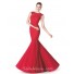 Trumpet Mermaid Scoop Neck Red Tulle Lace Flared Evening Prom Dress