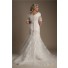 Trumpet Mermaid Short Sleeve Champagne Lace Modest Wedding Dress With Buttons
