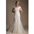 Trumpet Mermaid Short Sleeve Champagne Lace Modest Wedding Dress With Buttons
