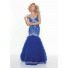 Trumpet/Mermaid sexy v neck backless royal blue beaded prom dress with straps