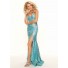 Trumpet/Mermaid sweetheart floor length blue sequined prom dress with split front