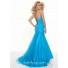 Trumpet/Mermaid sweetheart long blue tulle beaded prom dress with train