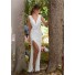 Unique Deep V Neck Side Cutout High Slit White Jersey Beaded Prom Dress