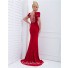 Unique Mermaid Bodycon Short Sleeve Sheer Back Long Red Chiffon Evening Prom Dress