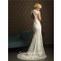 Unique Mermaid Cap Sleeve V Neck Two In One Lace Wedding Dress Open Back
