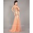 Unique Mermaid Strapless Peach Tulle Beaded Evening Prom Dress