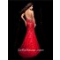 Unique Sexy Halter Backless Long Red Silk Beading Sequins Evening Prom Dress With Slit