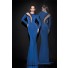 Unique Sexy Long Sleeve Royal Blue Jersey Beaded Evening Dress With Train