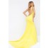 Unique Sexy Mermaid Plunging Neckline Backless High Slit Yellow Satin Prom Dress