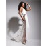 Unique Sexy One Shoulder Long White Chiffon Gold Beaded Prom Dress Cut Outs