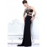 Unique Slim One Shoulder Long Black Chiffon Champagne Tulle Beaded Evening Prom Dress
