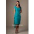 Unique Square Neck Short Sleeves Turquoise Chiffon High Low Party Bridesmaid Dress