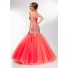 Unusual Mermaid Flared Strapless Long Watermelon Red Tulle Beaded Prom Dress Corset Back