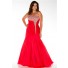 Unusual Mermaid Strapless Long Cherry Red Chiffon Beaded Plus Size Prom Dress