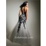 Unusual Mermaid Sweetheart Long White Tulle Black Lace Evening Prom Dress