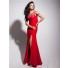Unusual One Shoulder Asymmetric Backless Long Red Chiffon Prom Dress With Beading Straps