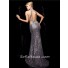 Unusual Sexy Halter V Neck Silver Sequined Evening Prom Dress Cut Out Backless